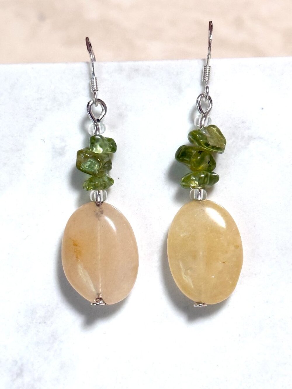 2/$20, Golden Healer Quartz & Green Peridot Earrings, Gemstone & 925 Silver Hook